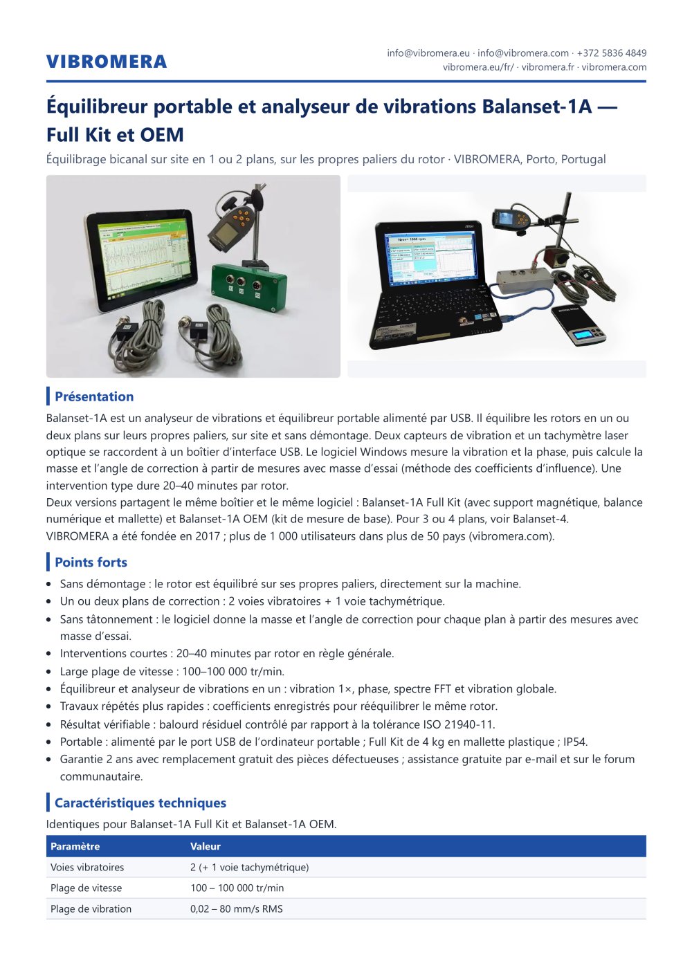 &Eacute;quilibreur portable et analyseur de vibrations Balanset-1A &mdash; Full Kit et OEM - VIBRO