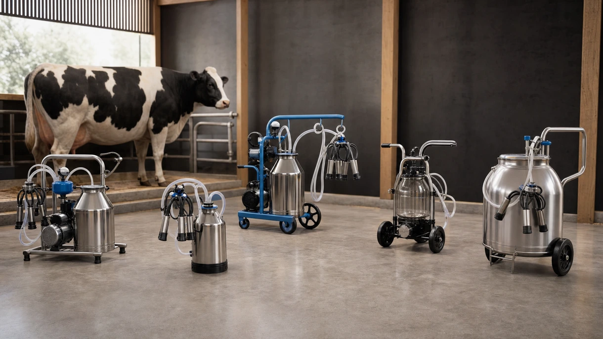 Sala de ordenha profissional em espinha de peixe com vacas em postos e conjuntos automatizados acoplados aos úberes numa instalação leiteira limpa.