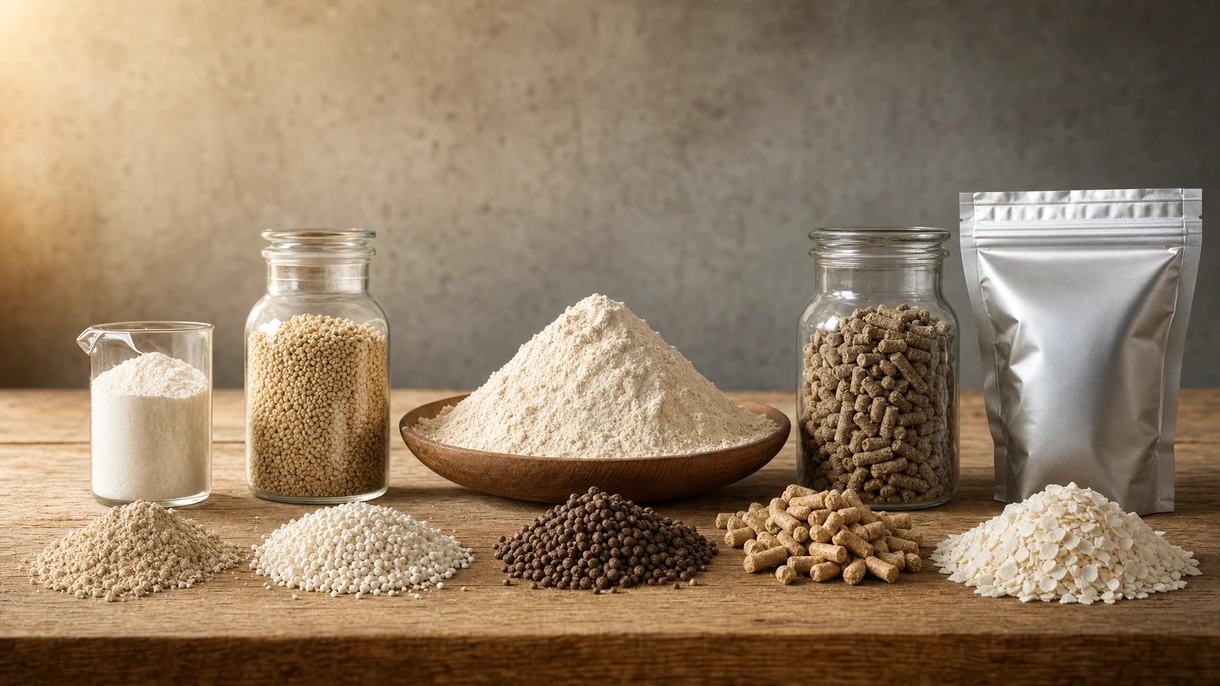 Produtor pecuário profissional a adicionar suplemento de selênio granulado a um vagão misturador numa exploração leiteira de grande escala durante a alimentação.