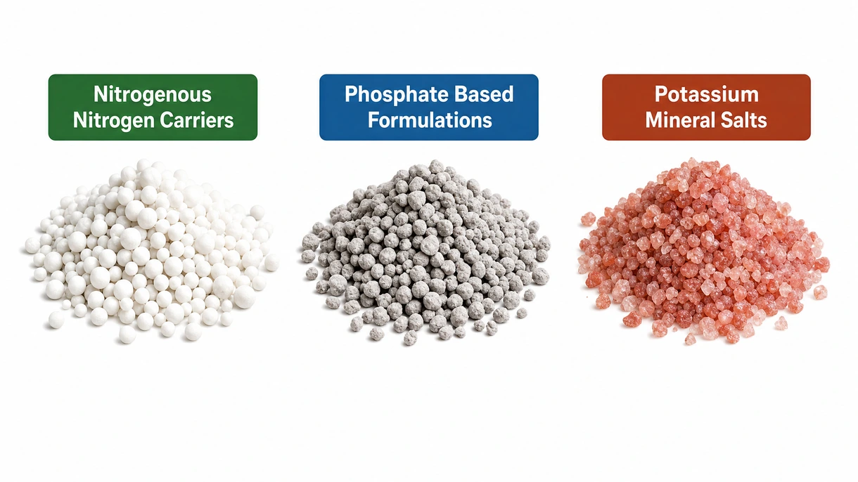 Grande plano macro de grânulos de fertilizante mineral esféricos e uniformes, demonstrando o revestimento de alta qualidade e o tamanho consistente para uso agrícola de precisão.