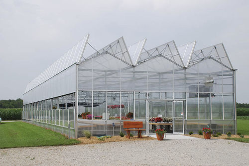 Estufa para plantas ornamentais - Rough Brothers Inc - em vidro / com abertura total