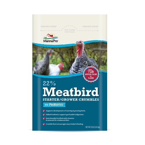 Suplemento para animais - 22% Meatbird Starter/Grower Crumbles with Probiotics - mannapro - para aves / mineral / de vitaminas